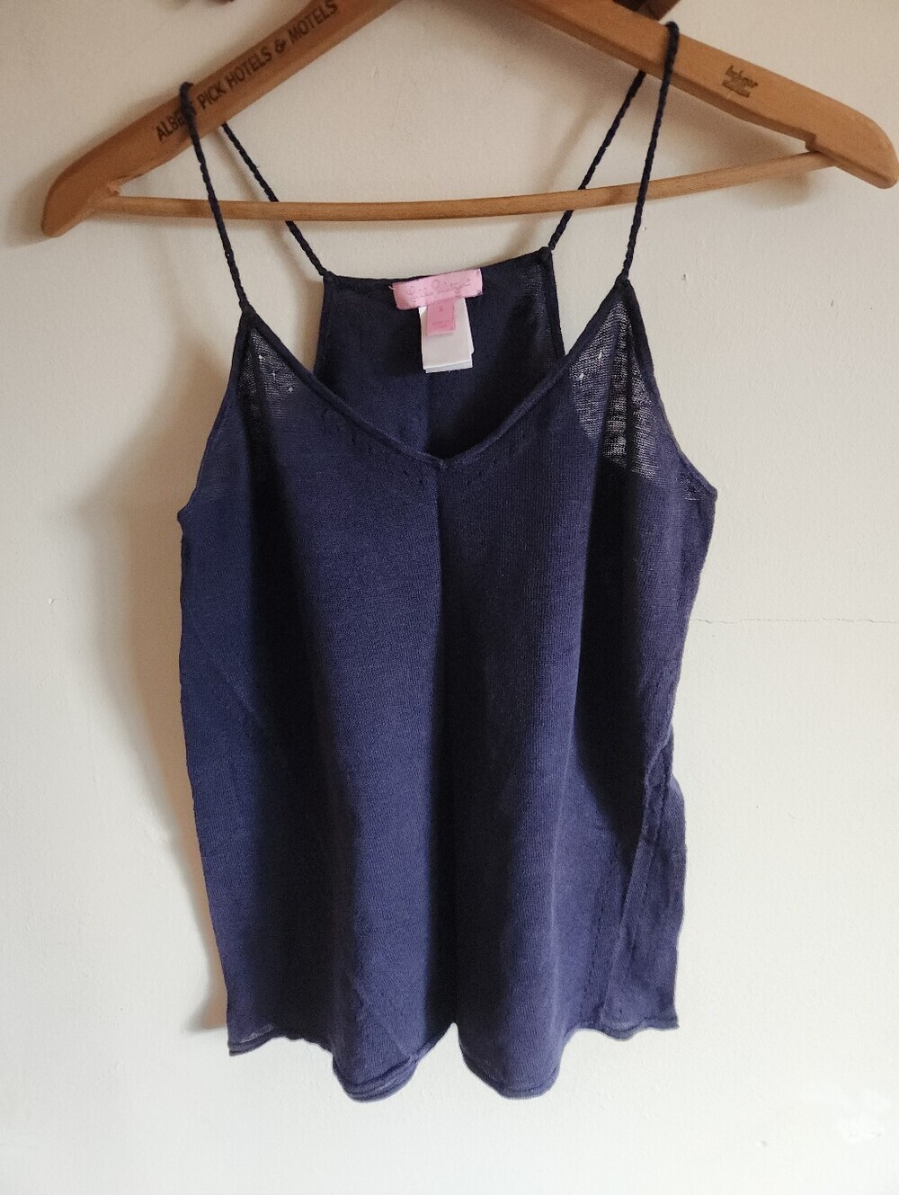 Lilly Pulitzer Navy Spaghetti Strap Camisole 100% Linen Knit Tank Braided Straps